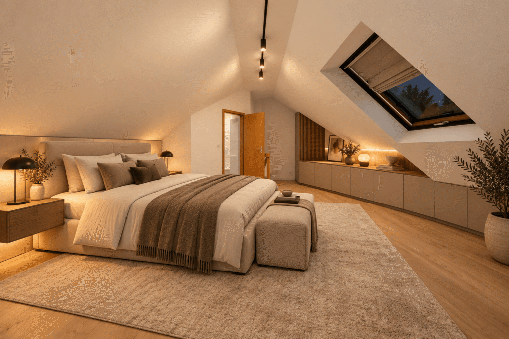 Schlafzimmer Spitzboden KI-generiert